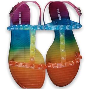 Steve Madden Rainbow Lolie Jelly Sandal Strap Open Toe Stud‎ Y2K Flats